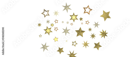 Banner with golden decoration. Festive border with falling glitter dust and stars.