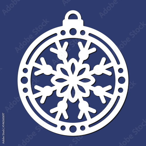 Laser cutting template of Christmas corner with snowflakes. Silhouette of openwork corner with lace ornament. Xmas tree decoration for wood cut out. Vector illustration on blue background.