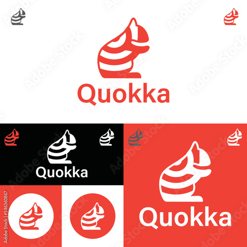 Quokka Minimal Logo Design Template. Vector Illustration. Orange, black, white color.Pictorial Theme. photo