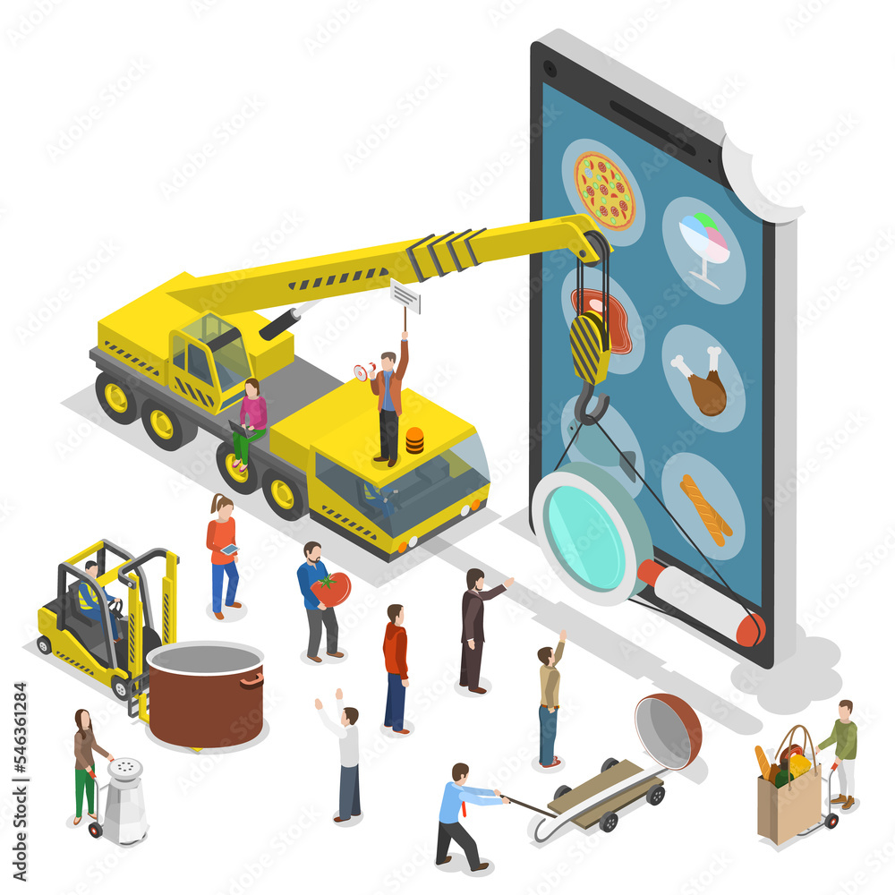 Online recipes flat isometric concept. Online recipes flat isometric concept.