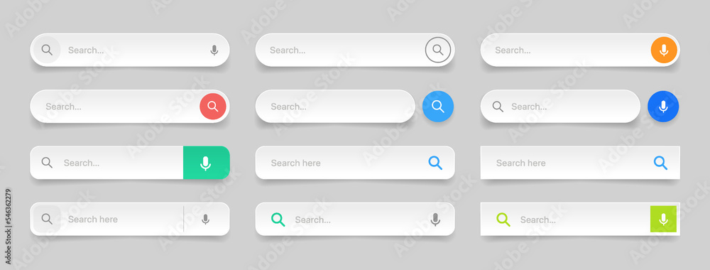 Search Bar with suggestions for UI UX design and web site. Search Address and navigation bar icon. Collection of search form templates for websites. Search engine web browser window template. Search Bar with suggestions for UI UX design and web site. Search Address and navigation bar icon. Collection of search form templates for websites. Search engine web browser window template.
