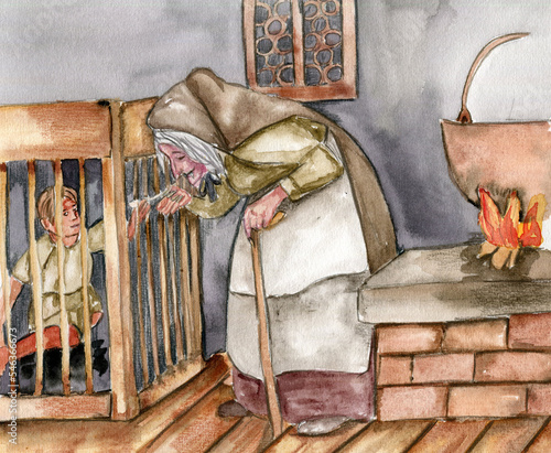 Fotografie Hansel and Gretel watercolor fantasy illustration