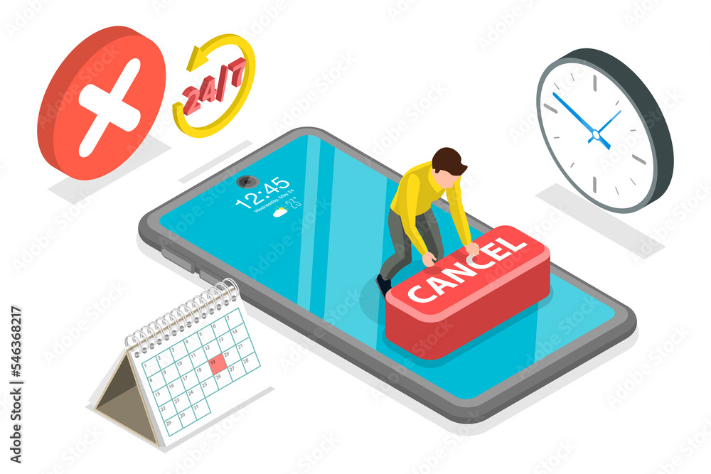 3D Isometric Flat Conceptual Illustration of Free Cancellation 3D Isometric Flat Conceptual Illustration of Free Cancellation