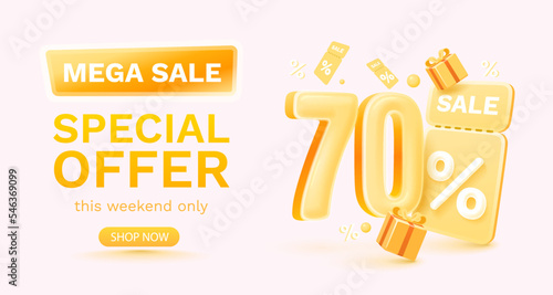 70 percent Special offer mega sale, Check and gift box. Sale banner and poster. Vector