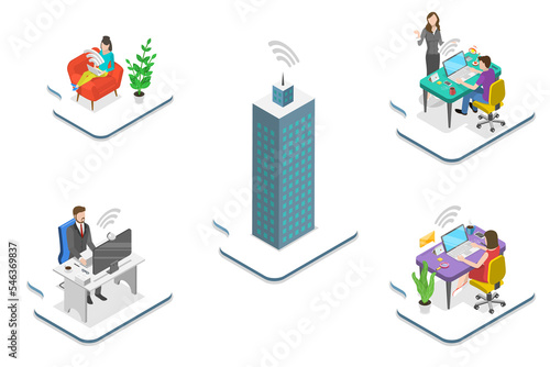 Фотография 3D Isometric Flat  Conceptual Illustration of Telework