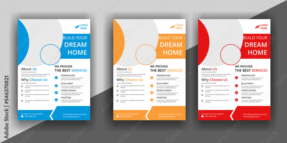 construction flyer A4 template, Construction Flyer Template, Flyer Design Set, Renovation Flyer Template, flyer, banner, leaflets decoration for printing.