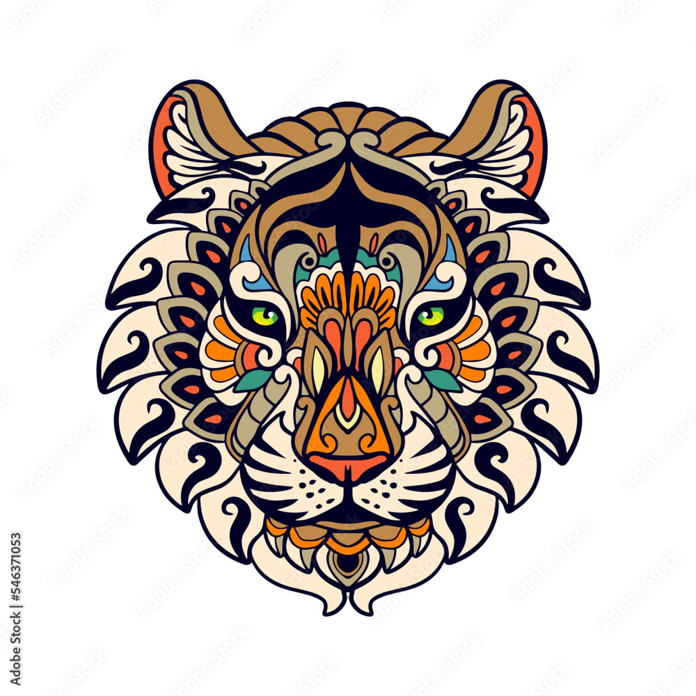Colorful Tiger Head mandala arts isolated on white background Colorful Tiger Head mandala arts isolated on white background