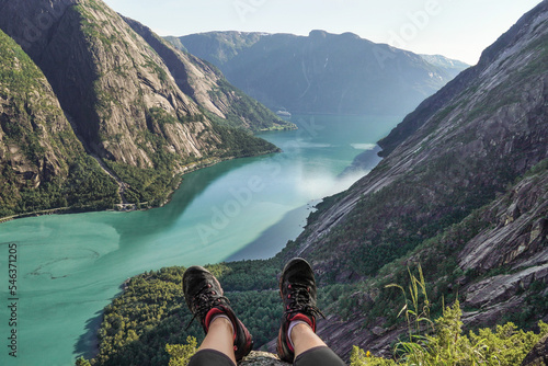 view from the top of a mountain, eidfjord norway photo