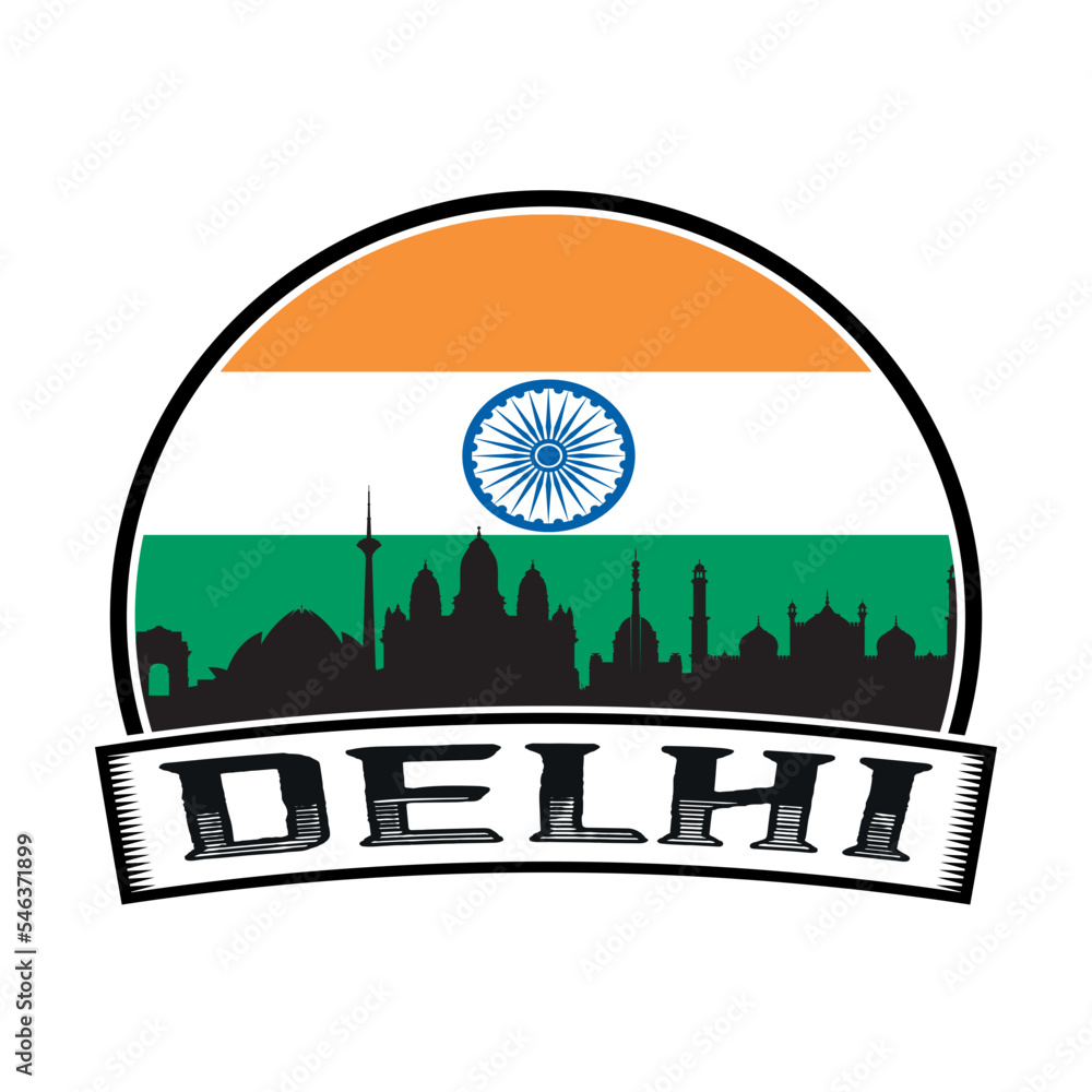 Delhi India Skyline Sunset Travel Souvenir Sticker Logo Badge Stamp ...