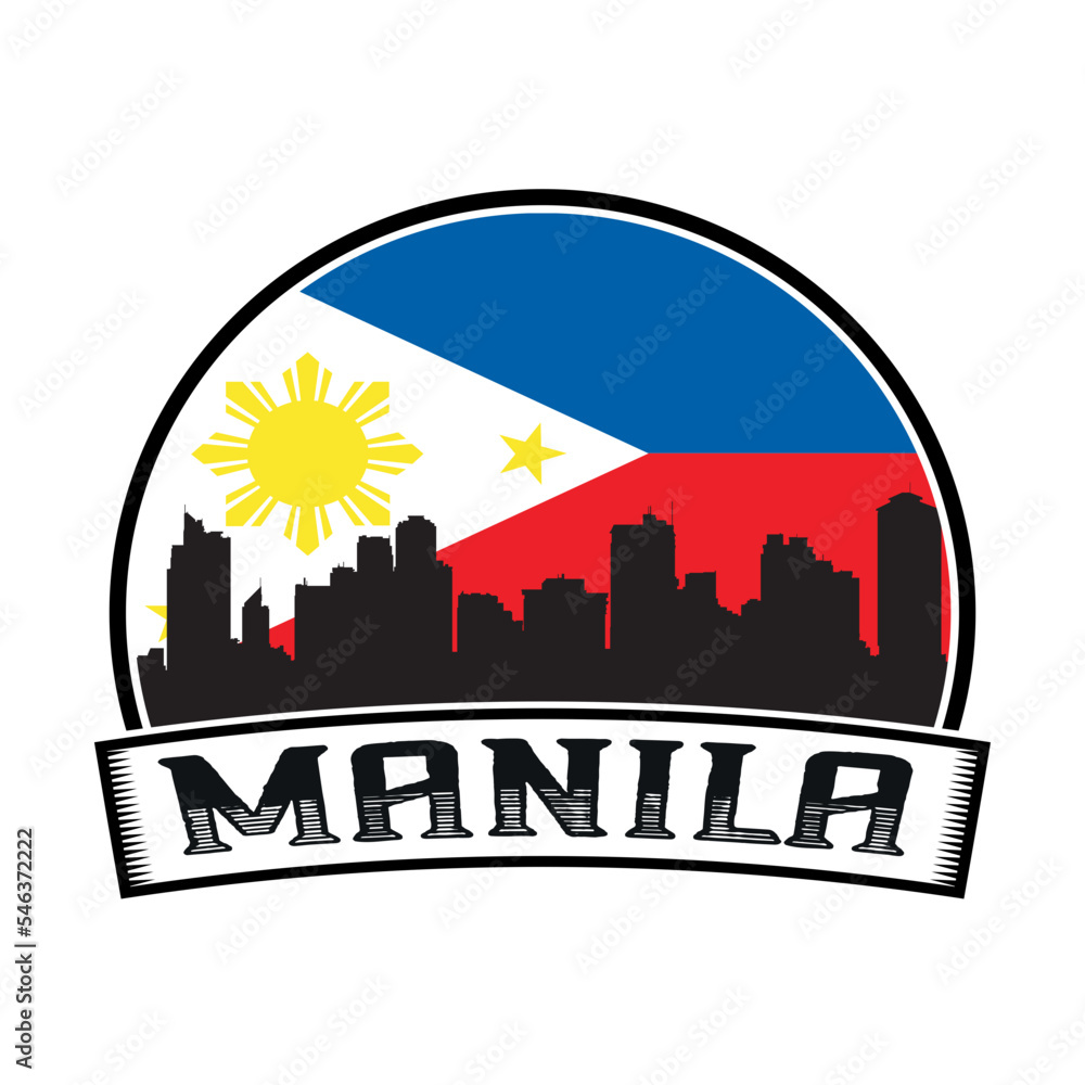 Manila Philippines Skyline Sunset Travel Souvenir Sticker Logo Badge Stamp Emblem Coat of Arms Vector Illustration SVG