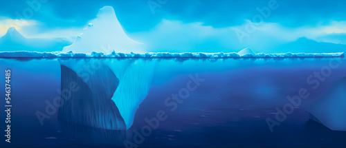 Artistic concept illustration of a iceberg under the sea, background illustration.
