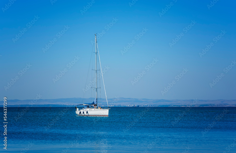 Sailing yacht at sea. Luxury summer adventure, active holiday in Black sea.