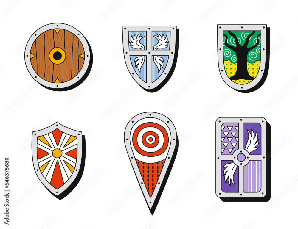 A set of medieval shields of various shapes. Vector illustration A set of medieval shields of various shapes. Vector illustration