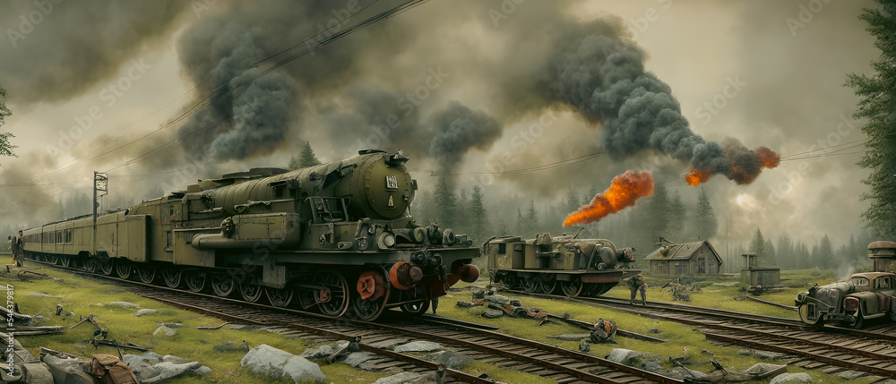 Artistic concept illustration of an abstract military train, background illustration.