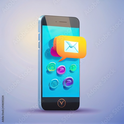 New message concept. 3d 2r illustrated mobile application icon with notification photo