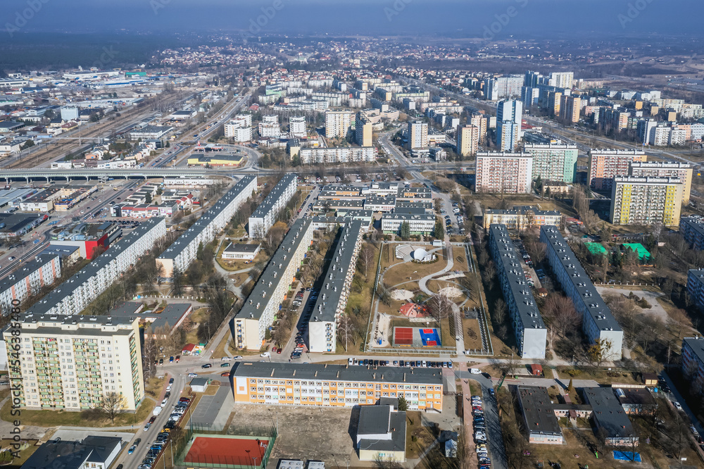 Aerial drone view of Stalowa Wola city, Poland