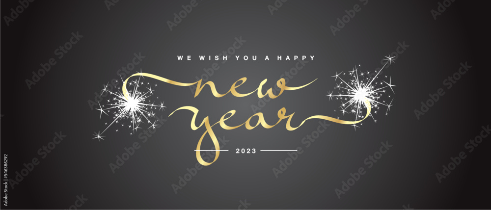 We wish you a Happy New Year 2023 unique modern ribbon calligraphic ...