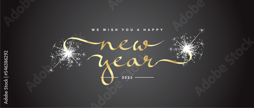 Photography We wish you a Happy New Year 2023 unique modern ribbon calligraphic text with sp