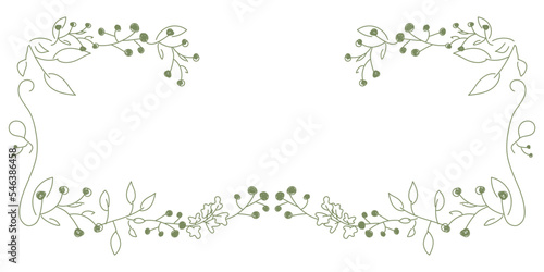 Vector. Merry Christmas and Happy New Year floral background, copy space for text. Rustic horizontal frame template for Christmas cards, wedding invitations, party invitations. Hand-drawn sketch.