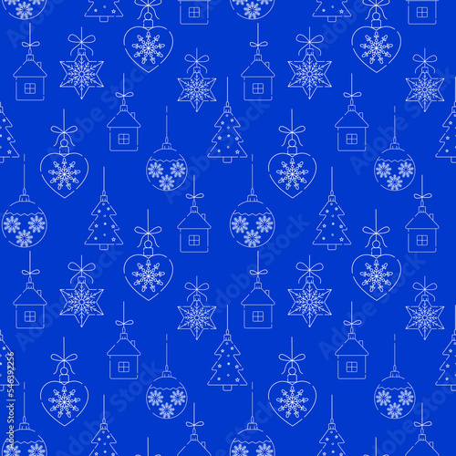 Seamless pattern with Christmas symbols in golden color. Snowflakes  fir tree  etc. Textile  packaging collection