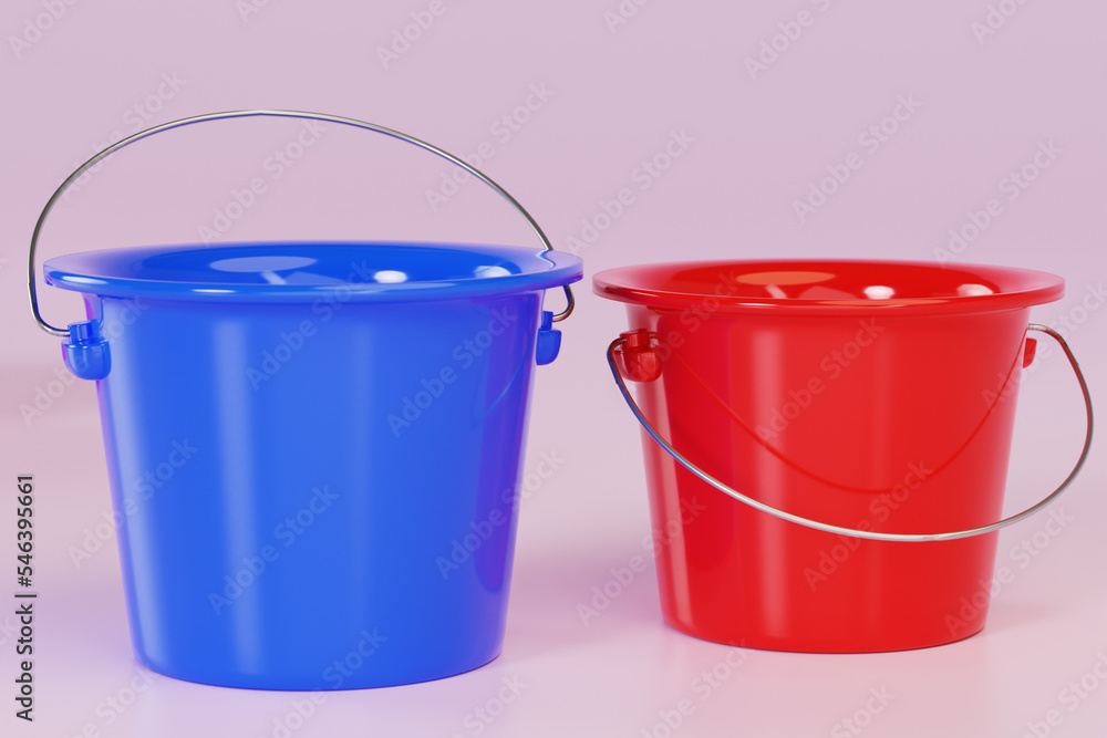 two 3d buckets over white background two 3d buckets over white background