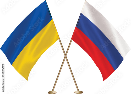 Russian,Ukraine flag together.Russia,Ukrainian waving flag