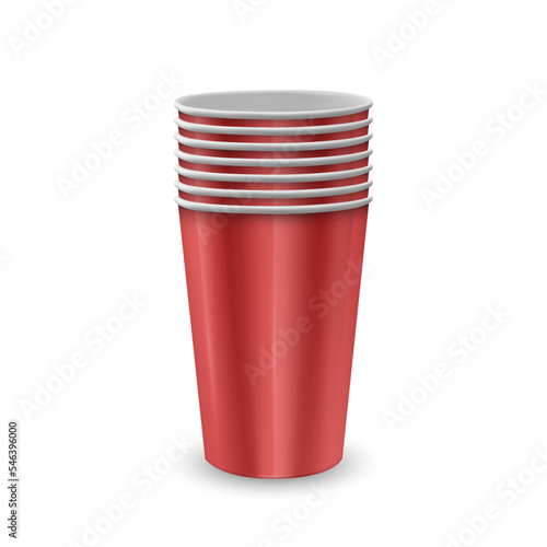 Red paper cup mockup. Realistic paper cup on white background