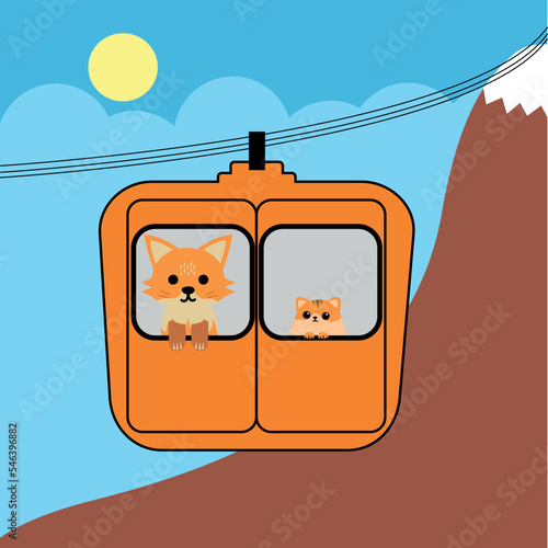 Fox and Cat  in a Gondola Lift  