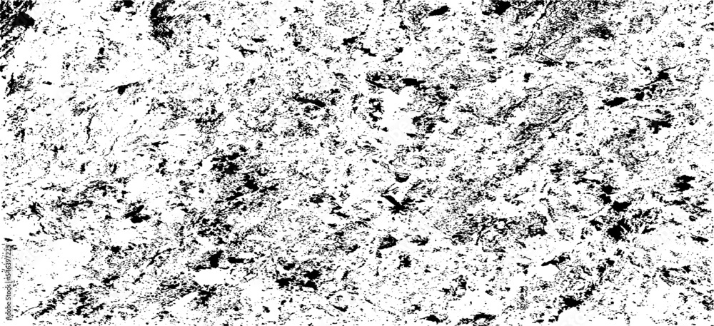 Obraz premium Monochrome texture composed of irregular graphic elements. Distressed uneven grunge background. Abstract vector illustration. Overlay for interesting effect and depth. Isolated on white background.