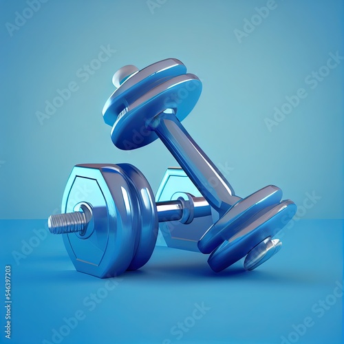 dumbbell weights for exercise on blue background 3d illustrationhigh quality illustration photo