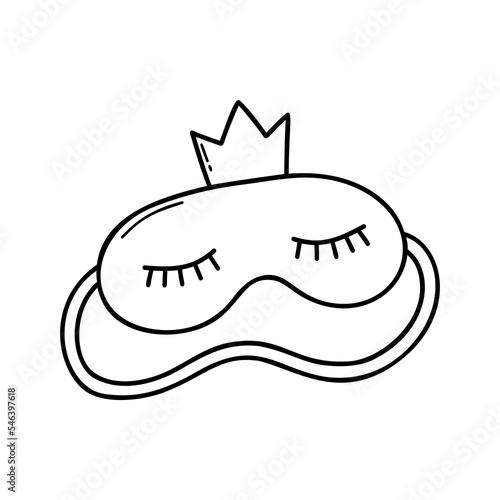 Sleep mask doodle. Eye mask with a crown in sketch style. Hand drawn vector illustration isolated on white background