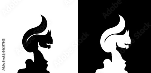  Vector squirrel silhouette view side, white and black
