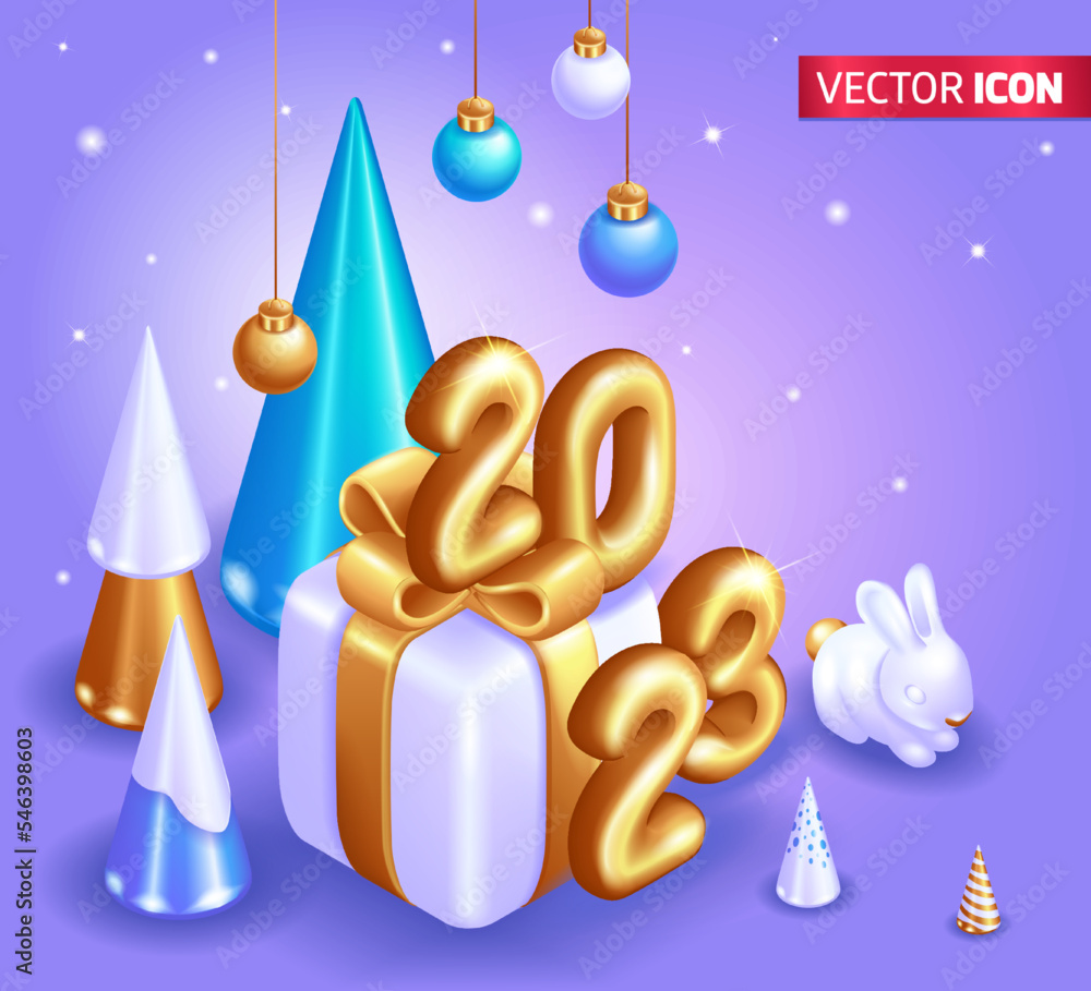 Vecteur Stock Realistic 3D Isometric illustration. Happy New Year 2023 ...