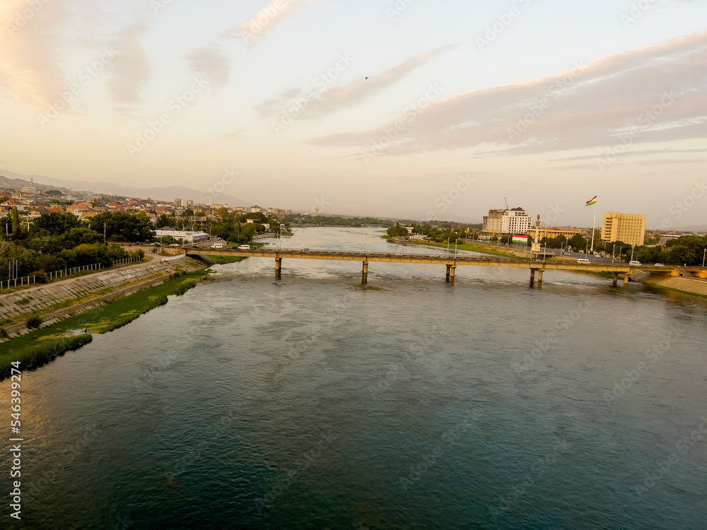 Fototapeta premium The Zarafshon River in Khujand in Tajikistan.