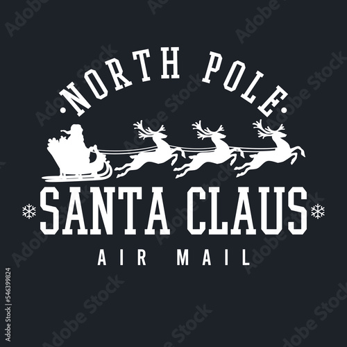 Santa Claus Air Mail Postal Stamp Silhouette. Illustration Design North Pole Design.