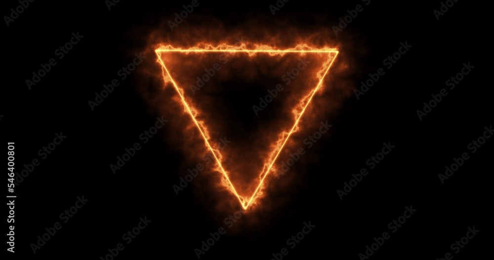 Fire triangle on a black background. Abstract hot triangle, flame frame