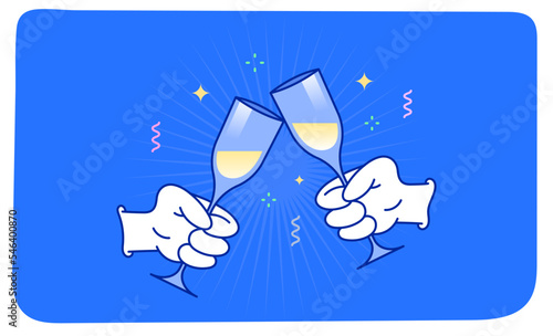 Cheers Xmas Christmas Happy New Year Banner Greeting Card Festive Celebration 2022 Illustration Modern Comic cartoon vector blue