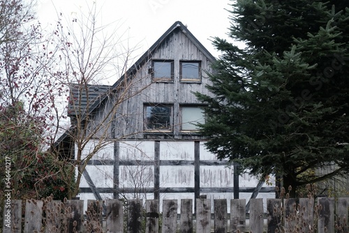 Half-timbered buildings in Krzemienica on Polish central Pomerania, near Slupsk, Poland. Krzemienica is a village known for its half-timbered buildings (Prussian wall) photo