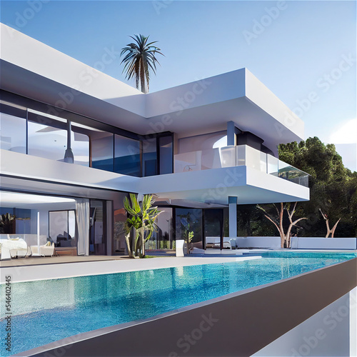 Modern building with swimmi...