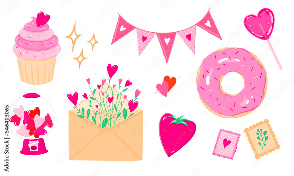Colorful Valentine's Day vector set.