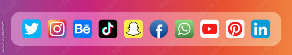 Tik Tok icon. Facebook, twitter, instagram, youtube, linkedin. Social