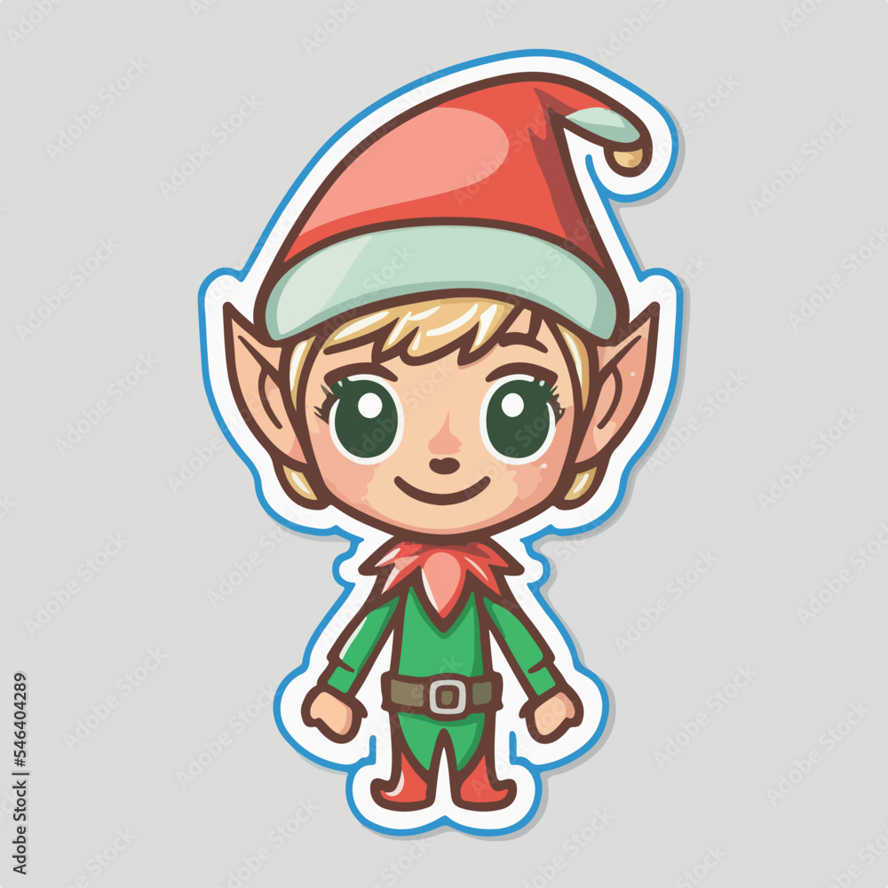 Christmas elf cartoon sticker, xmas santa elf character stickers. Winter collection Christmas elf cartoon sticker, xmas santa elf character stickers. Winter collection