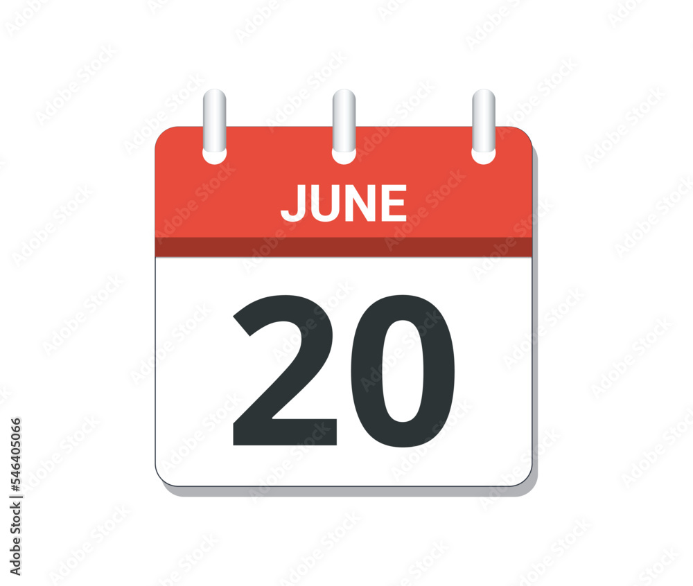 June 20th calendar icon vector. June 20th calendar icon vector.
