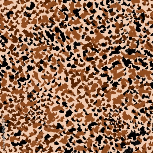Camouflage seamless pattern. Leopard skin print. Cheetah, jaguar spots. Hand drawn beige and brown small spots