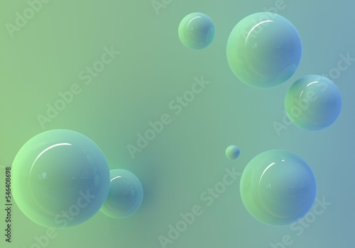 3D render of abstract green blue pastel spheres