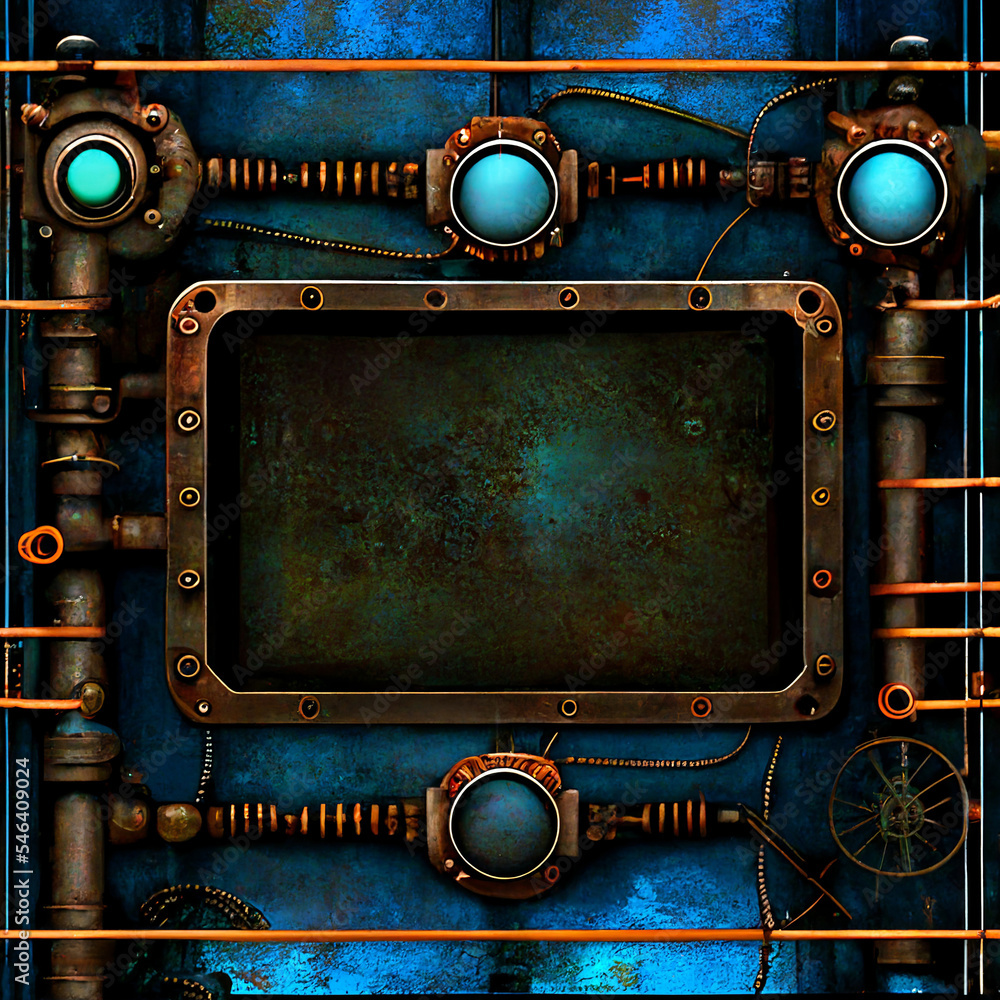 Sci-fi card back frame metallic sign template steampunk biomechanical ...