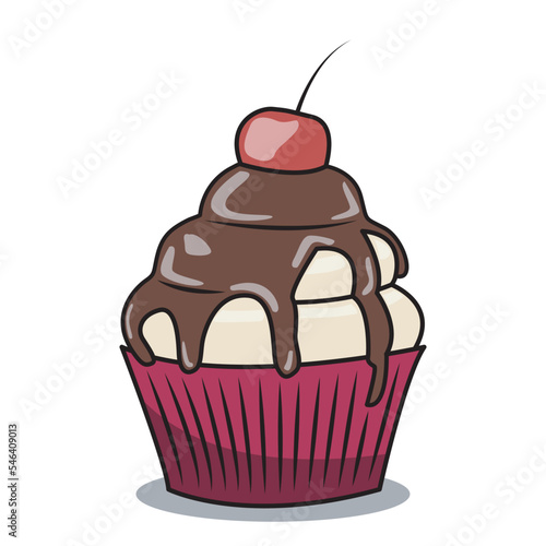 vector cupcake with melted chocolate and cherry on top