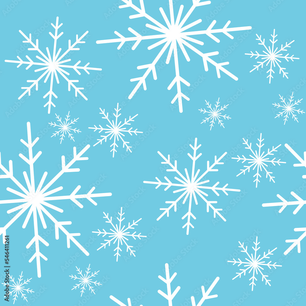 illustration of a seamless pattern of snowflakes on a blue background. Template for billboard, postcard, print on paper, clothes, tablecloth. illustration of a seamless pattern of snowflakes on a blue background. Template for billboard, postcard, print on paper, clothes, tablecloth.