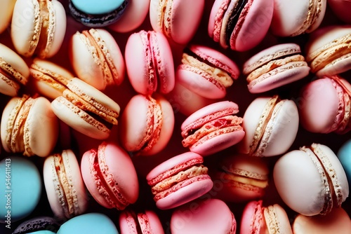 Closeup of appetizing colorful macaroons baked and crispy