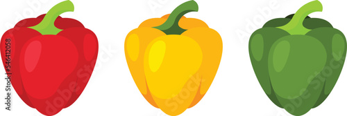 Three sweet pepper in different colors - red, yellow and green